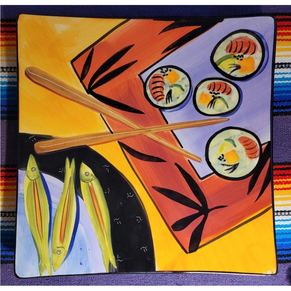 Vintage 2003 Mary Naylor sushi fish plate Henriksen imports handpainted